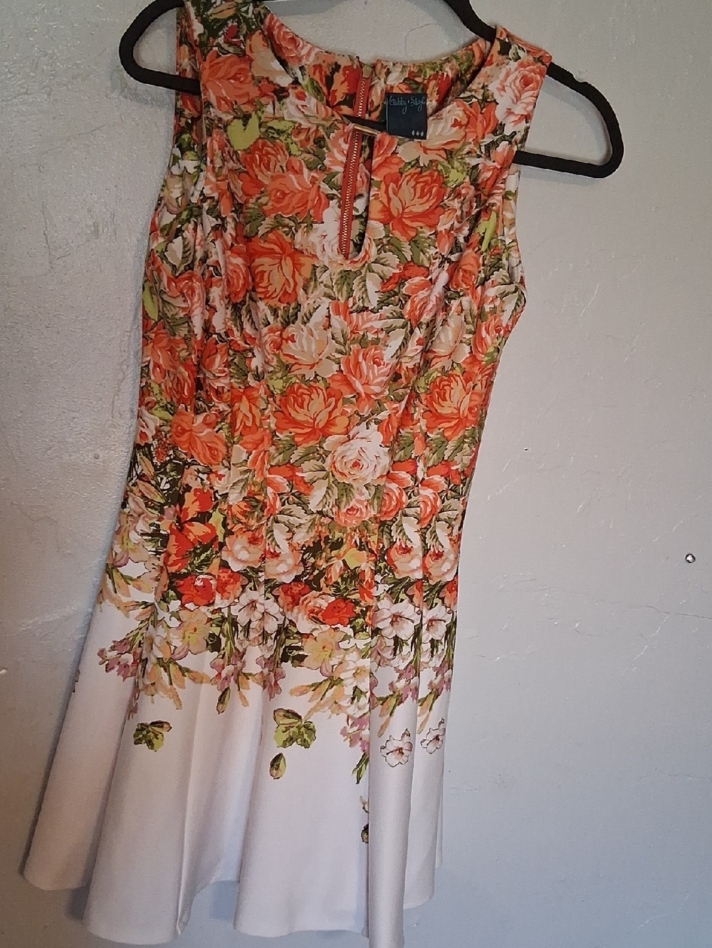 Floral Fit-and-Flare Dress in Peach Floral -